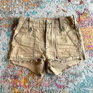 Free People Raw Edge High Waist Khaki Cargo Shorts